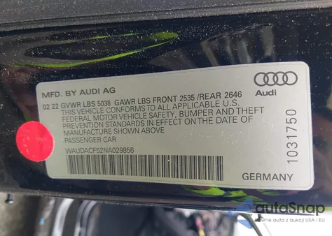 2022 Audi A5 Sportback Premium 45 Tfsi S Line Quattro S Tronic from USA, damaged, VIN WAUDACF52NA029856